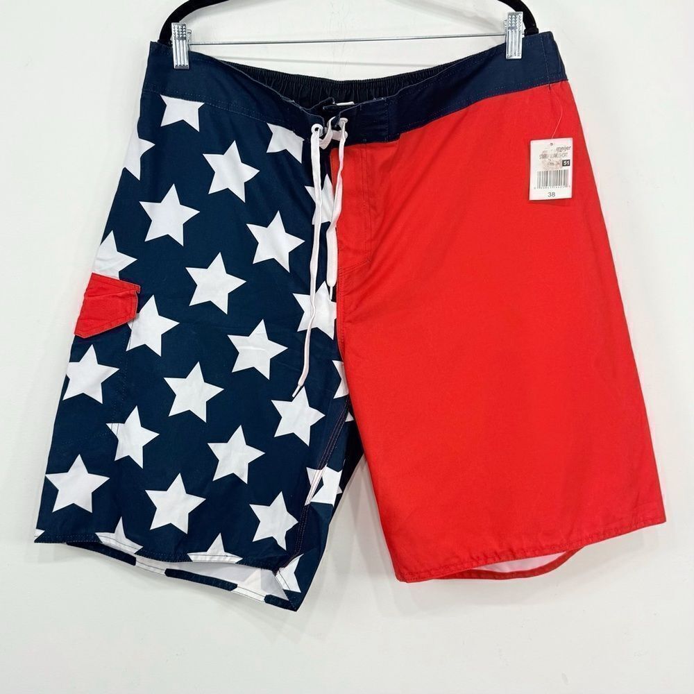Meijer Red White Blue Starry Unlined Patriotic Board Americana Swim Shorts